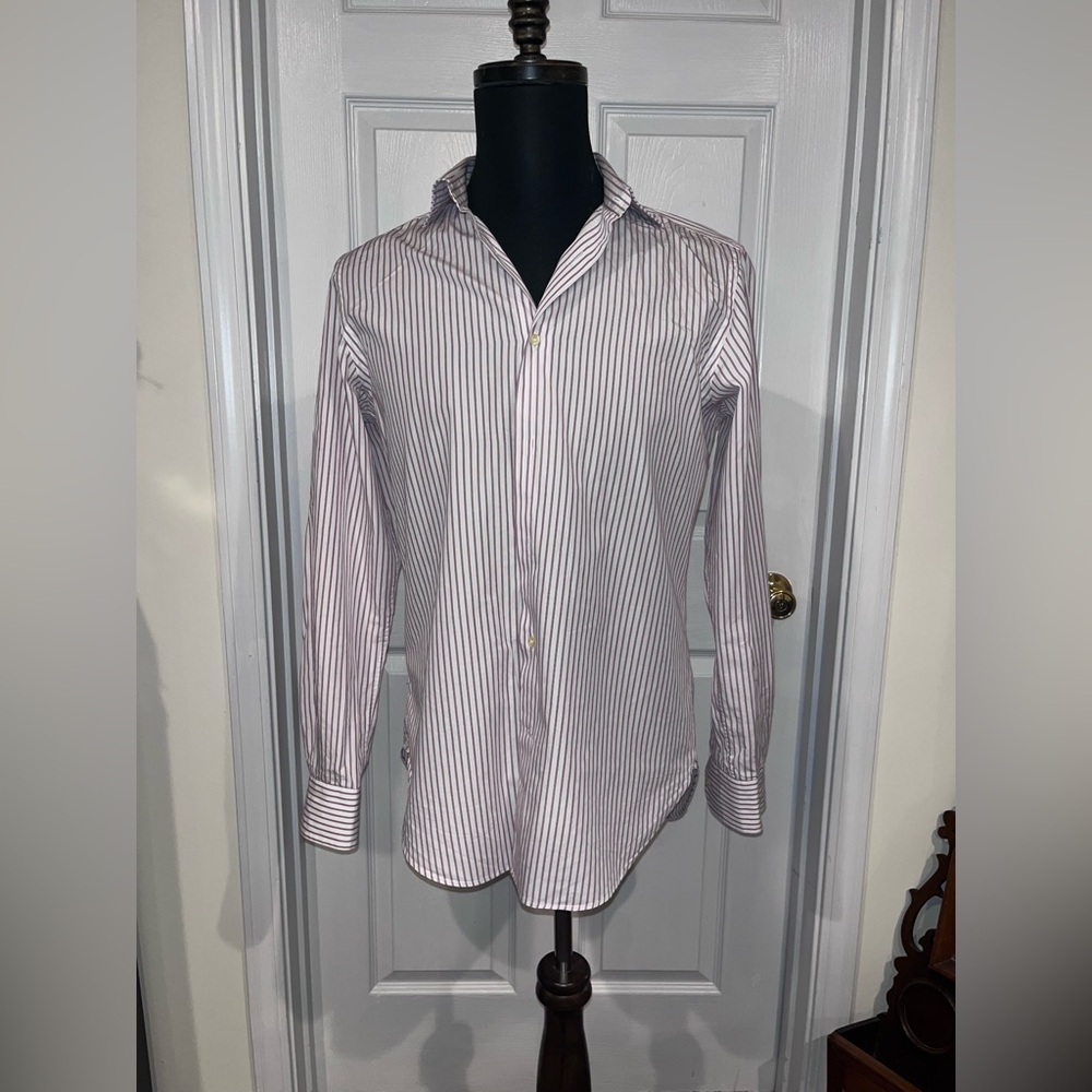 Boggi Milano White and Red Striped Dress Shirt 40 15 3/4 Slim